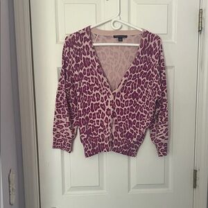 Banana Republic Pink Leopard Print Women's 3/4 Sleeve Cardigan